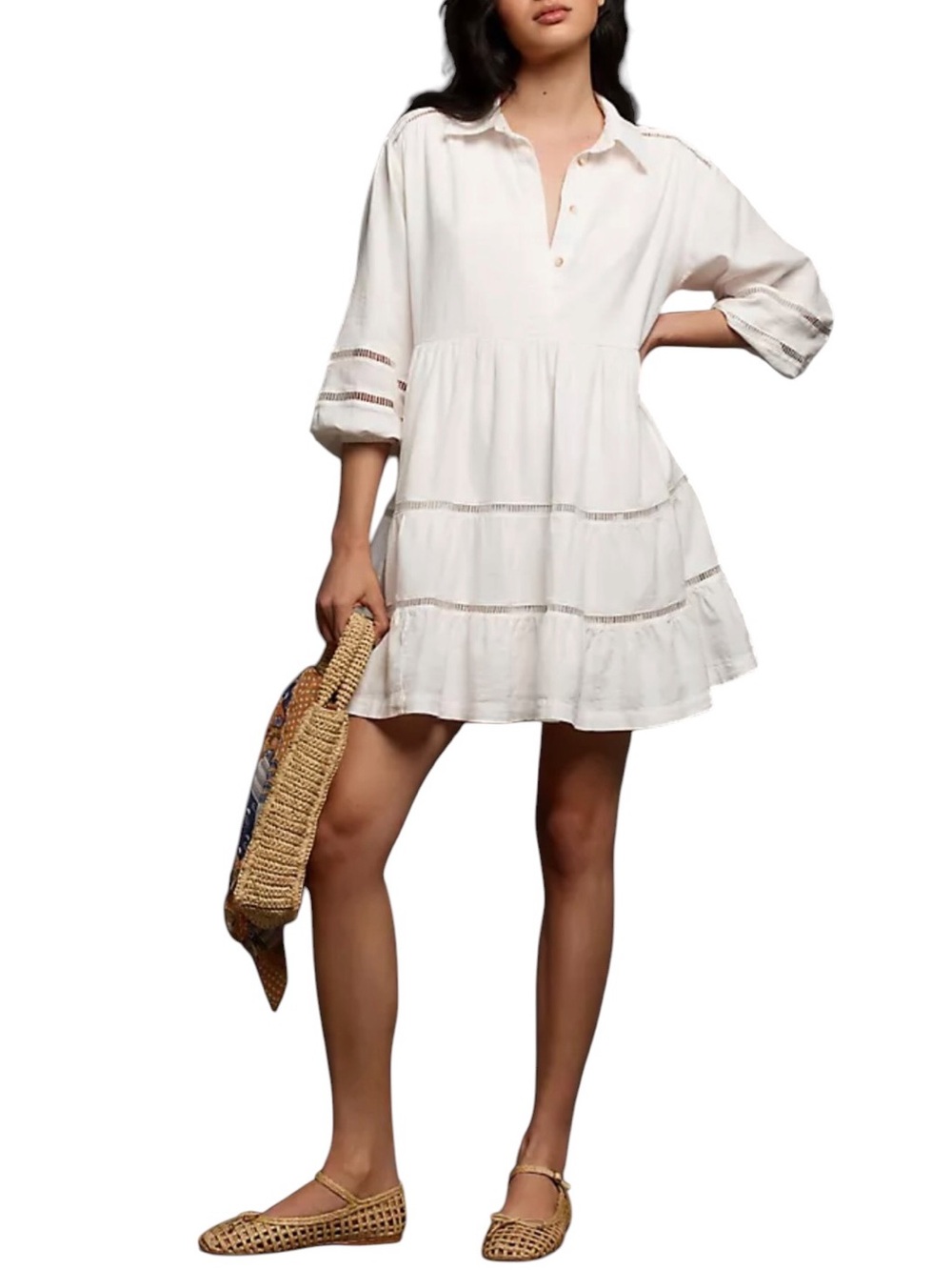 Anthropologie MAEVE Babydoll Dress Pockets Mini ShirtDress Bettina Linen Size L